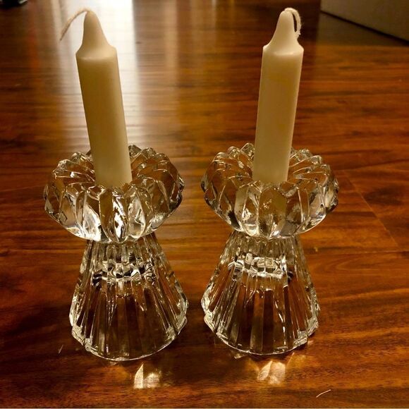 Pair of Glass Shabbat Candle Holders - Picture 1 of 10
